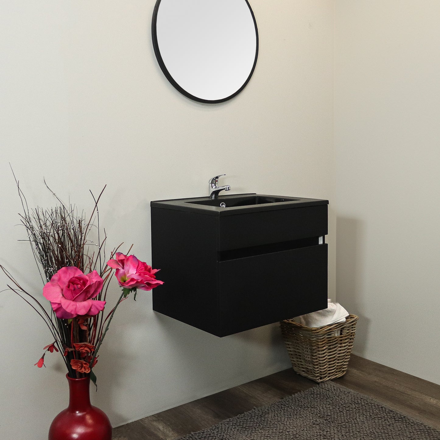 Marlene 600 BI Soft Close MATT BLACK | White Ceramic Basin