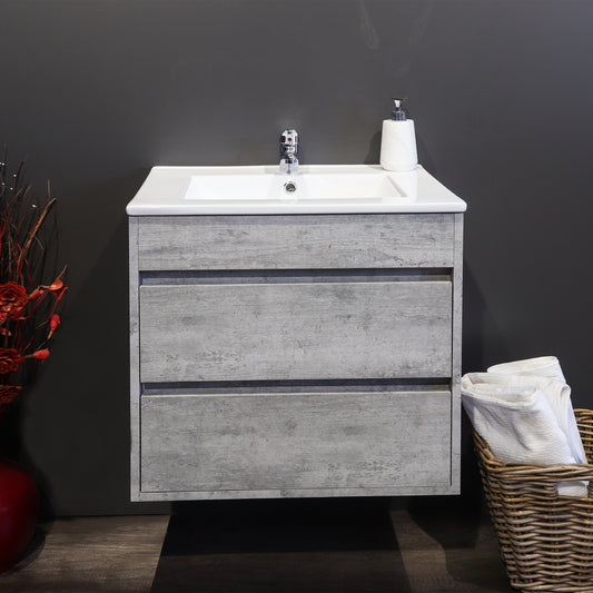 Stylo Deluxe | Double Drawer Floating Bathroom Vanity Cabinet | Natural Concrete