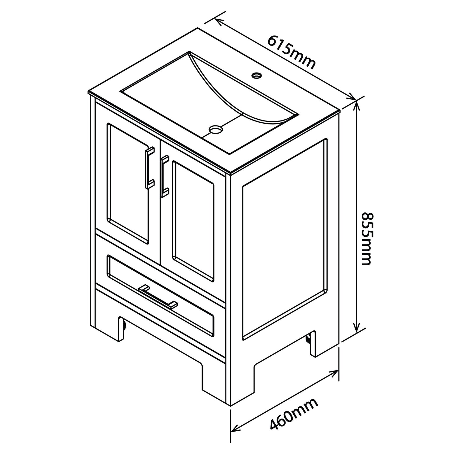 Denver Edwardian Contemporary Vanity Cabinet 600mm White