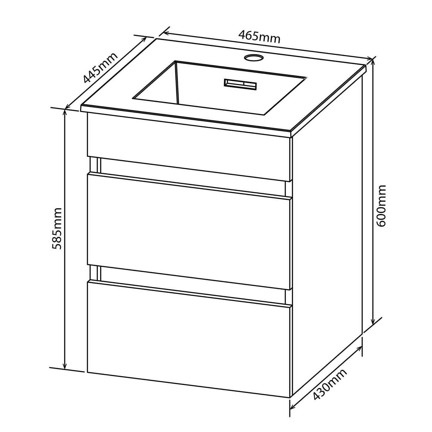 Denver Marlene 2 Drawer Floating Vanity | High Gloss White | 450