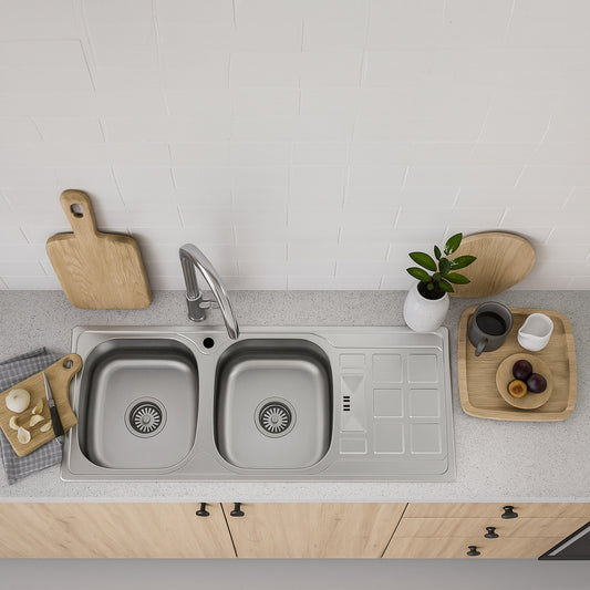 Parker Stainless Kitchen Sink | AS107 Linen Stainless Steel D/Bowl 1160X500 | Drop In