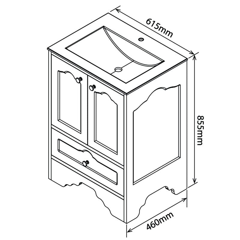 Victorian Bathroom Vanity Cabinet | Ceramic Basin | White
