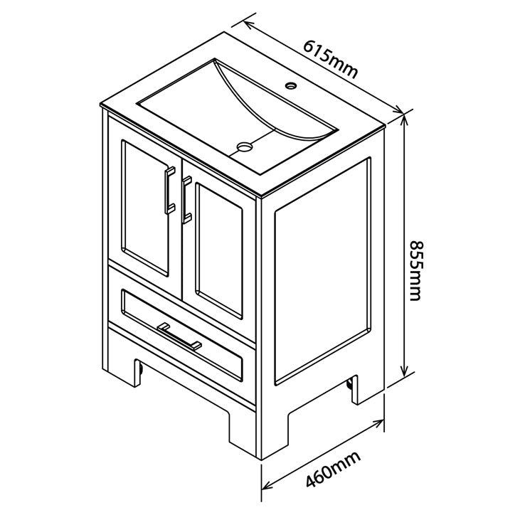 Denver Contemporary Vanity Cabinet 600 Shelf 2Door White