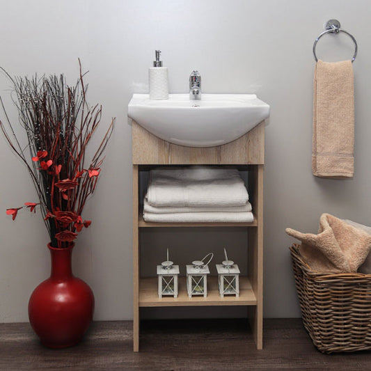 Denver Furniture | Aperto Open Shelf Bathroom Vanity Cabinet | Washed Shale | 450mm width