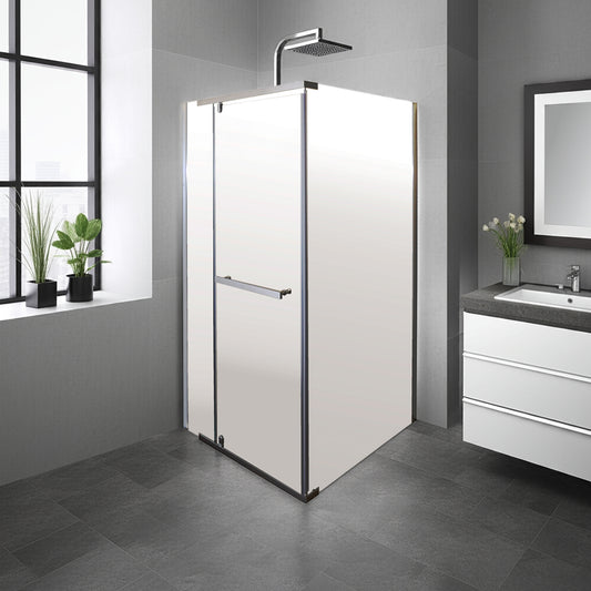 Pivot & Panel Shower Enclosure - 185H x 100W Polished Silver and Clear Glass