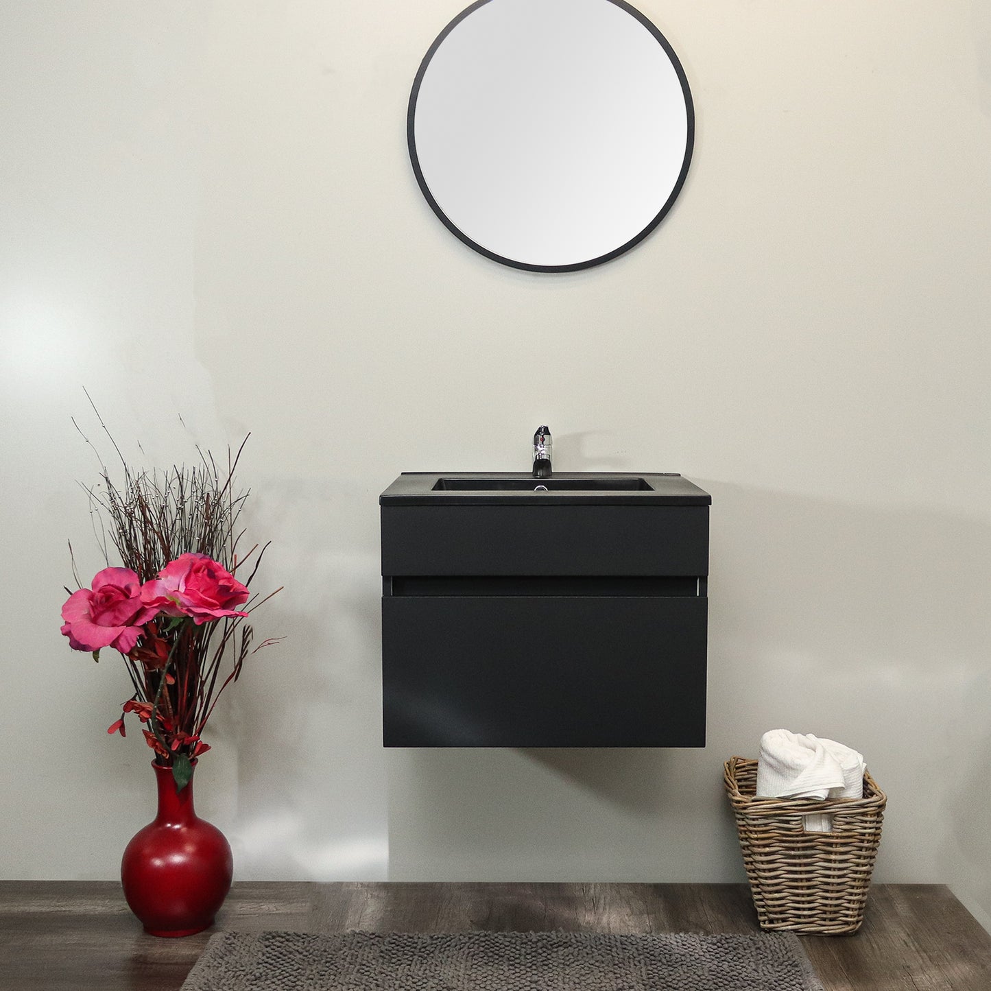 Marlene 600 BI Soft Close MATT BLACK | White Ceramic Basin