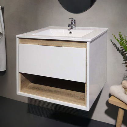 Celeste Floating Bathroom Vanity 600 | Two Tone Finish with High Gloss White Cabinet