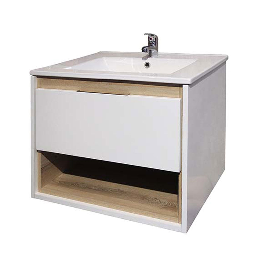 Celeste Floating Bathroom Vanity 600 | Two Tone Finish with High Gloss White Cabinet