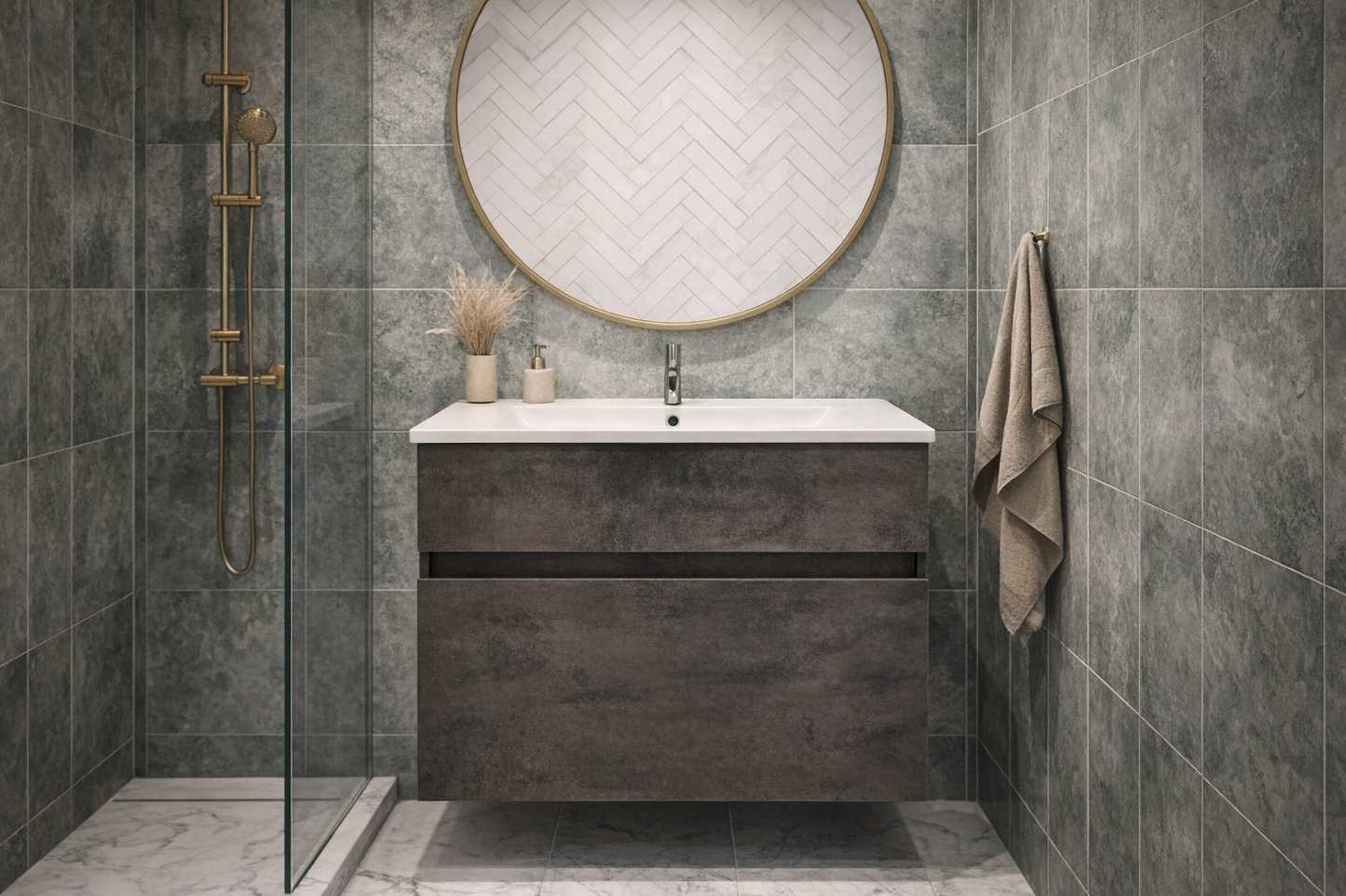 Stylo Floating Bathroom Vanity Cabinet with White Ceramic Basin | Oxide