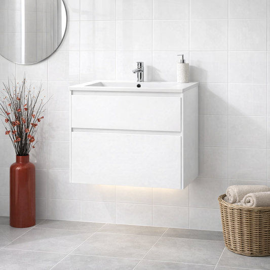 Denver Stylo Compact Floating Bathroom Vanity | Matt White | 500