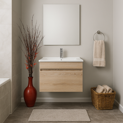 Valore Floating Vanity with Polymarble Resin Basin | Washed Shale