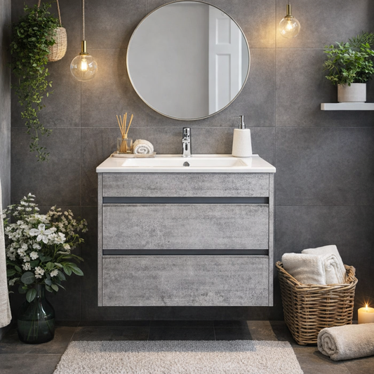 Stylo Deluxe | Double Drawer Floating Bathroom Vanity Cabinet  | Natural Concrete