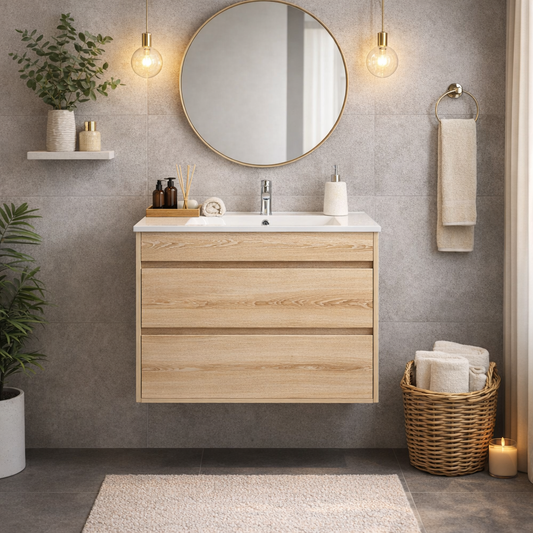 Stylo deluxe | Double Drawer Floating Bathroom Vanity Cabinet | Washed Shale