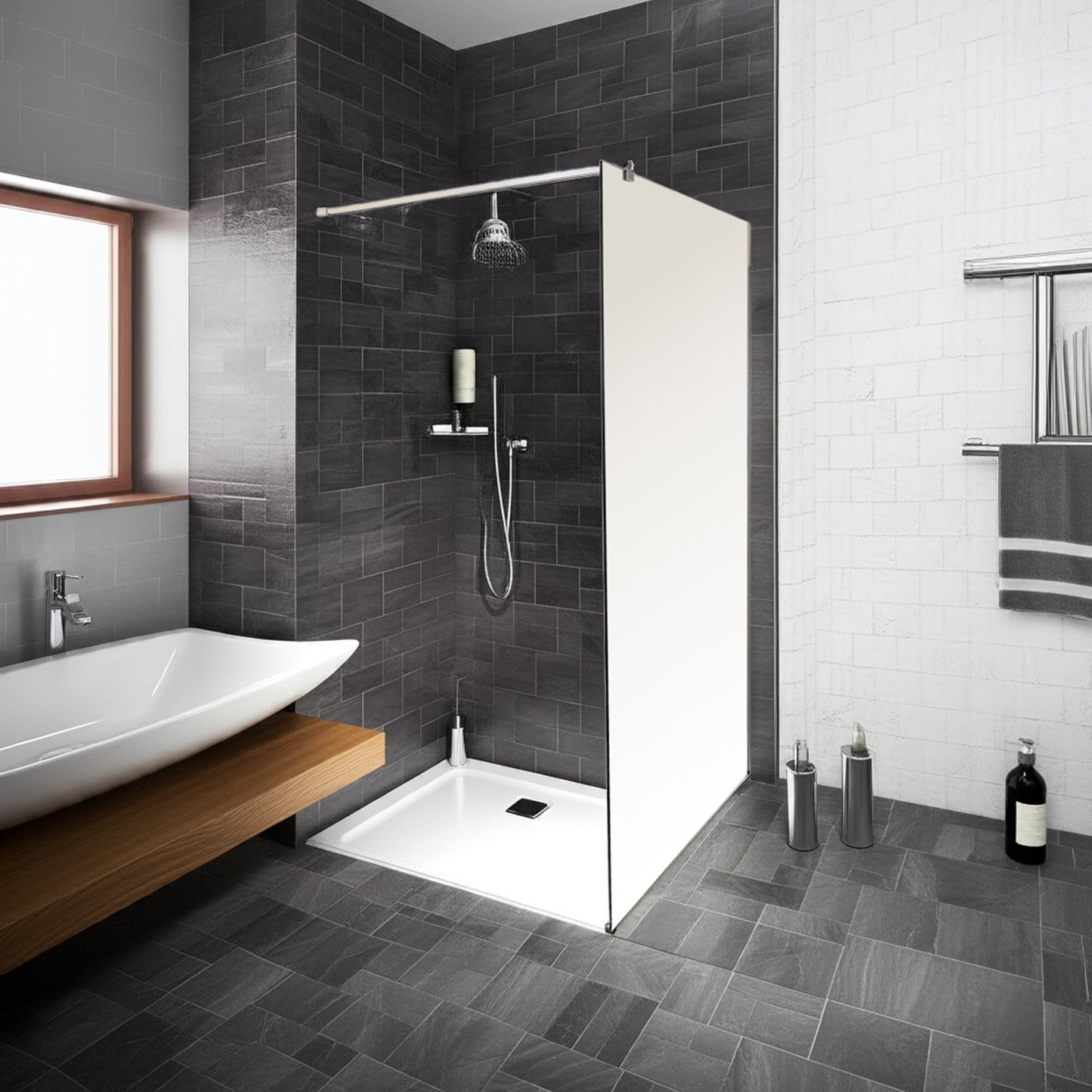 Wall-mounted Walk-in Shower Screen  - 100W x200H Clear Glass and Polished Silver Hardware