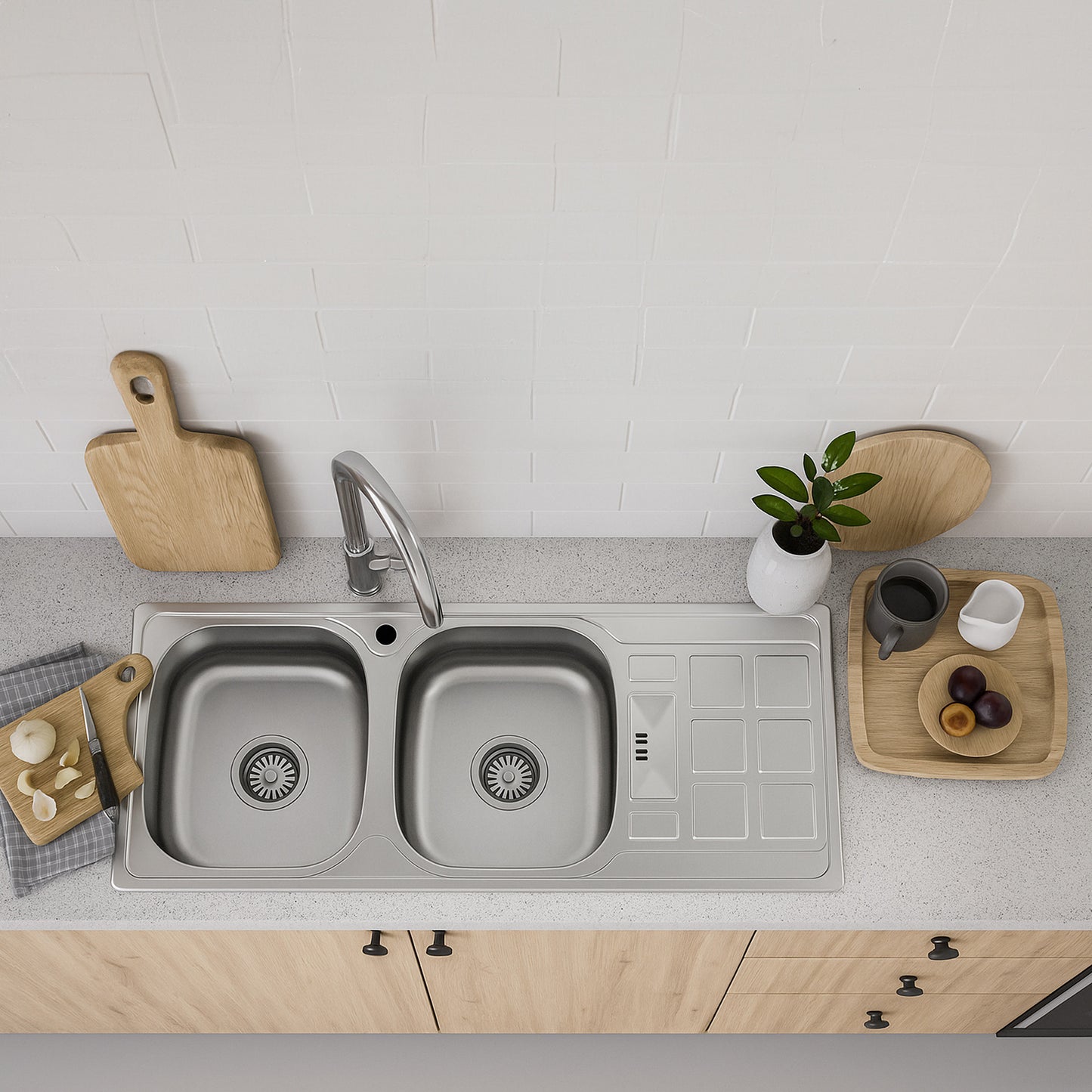 Parker Stainless Kitchen Sink |  AS107 Linen Stainless Steel D/Bowl 1160X500 | Drop In