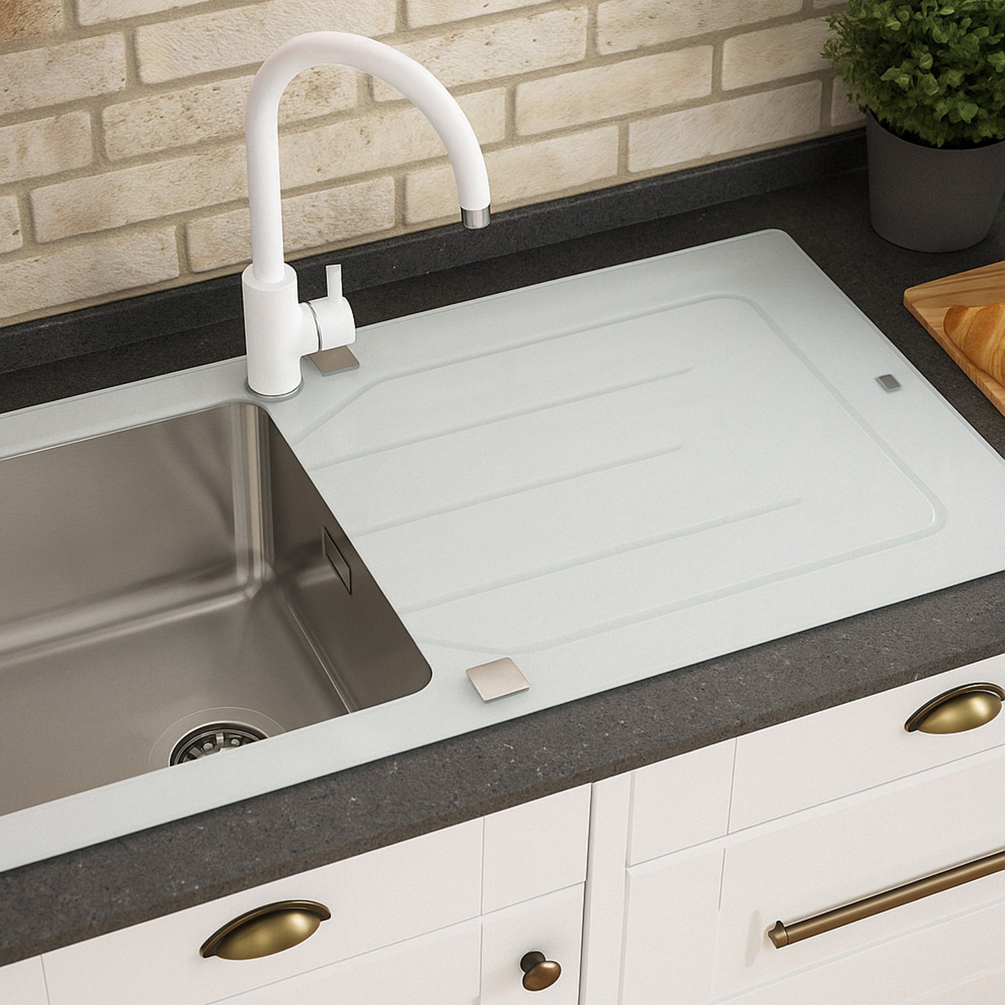 Parker Stainless Kitchen Sink |  AS84 Glass White Stainless Steel Sink 860X500Mm | Drop In