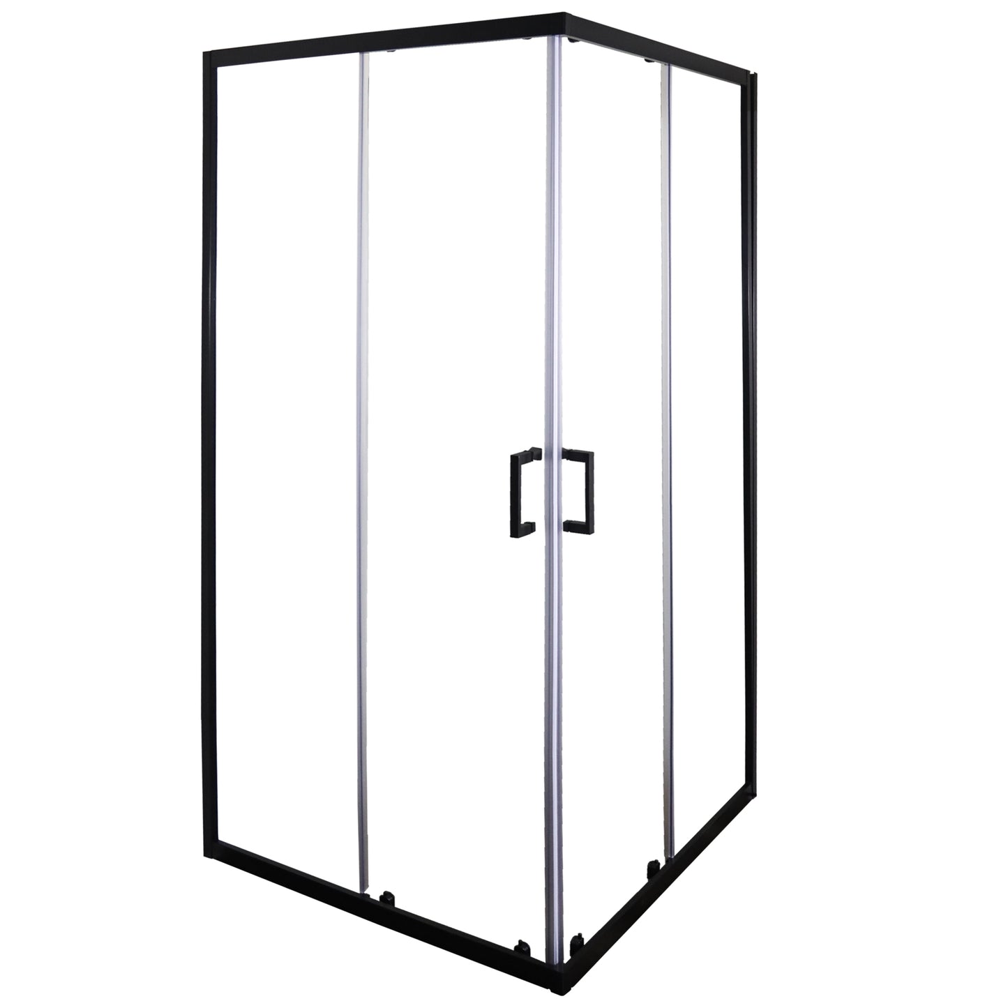 Double Slider Corner Entry Shower Enclosure |  98.5W x 195H Clear Glass and Matt Black Frame