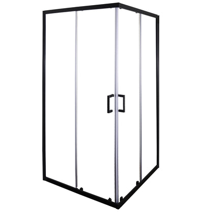 Double Slider Corner Entry Shower Enclosure |  98.5W x 195H Clear Glass and Matt Black Frame