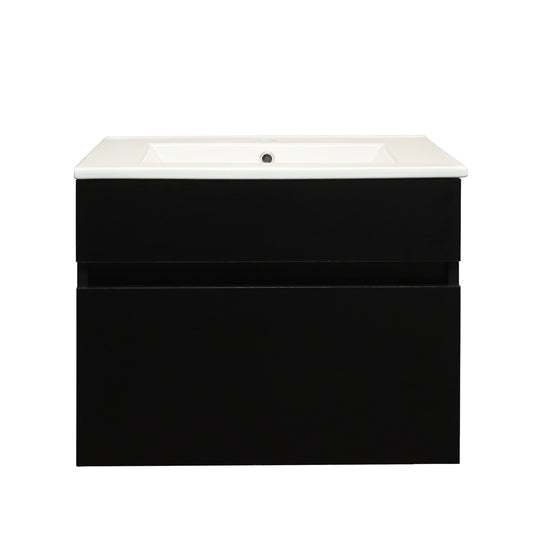 Stylo Floating Vanity Cabinet with White Ceramic Basin | All Black
