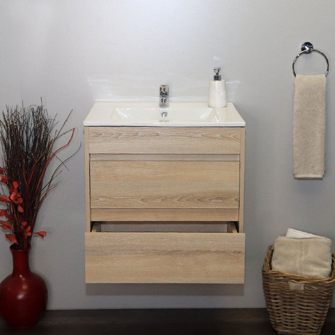Stylo deluxe | Double Drawer Floating Bathroom Vanity Cabinet | Washed Shale