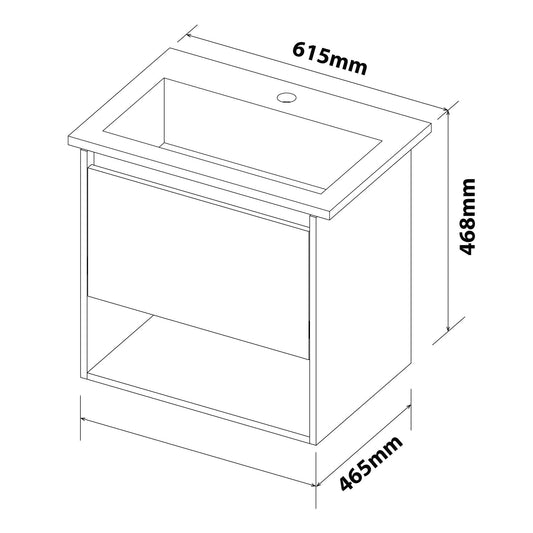 Denver 2 Tone 600 1 Drawer Vanity | High Gloss White & Shale Assembled