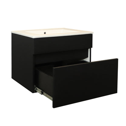 Denver Marlene Built-in Handle Wall Mount Vanity 600 1 Drawer | Matt Black Assembled