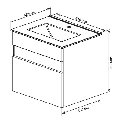 Denver Marlene Built-in Handle Wall Mount Vanity 600 1 Drawer | Matt Black Assembled
