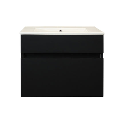 Denver Marlene Built-in Handle Wall Mount Vanity 600 1 Drawer | Matt Black Assembled