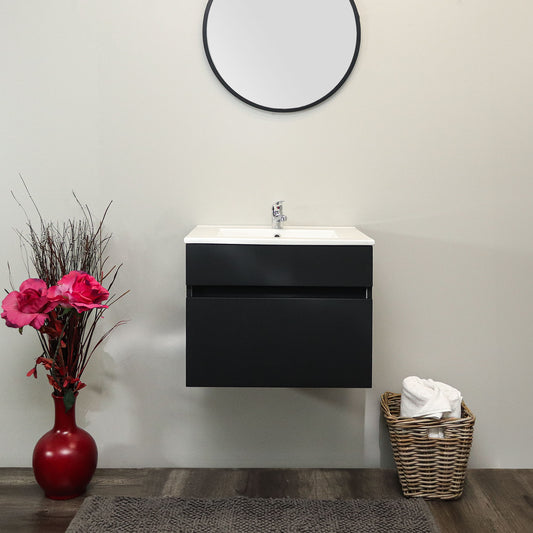 Denver Marlene Built-in Handle Wall Mount Vanity 600 1 Drawer | Matt Black Assembled
