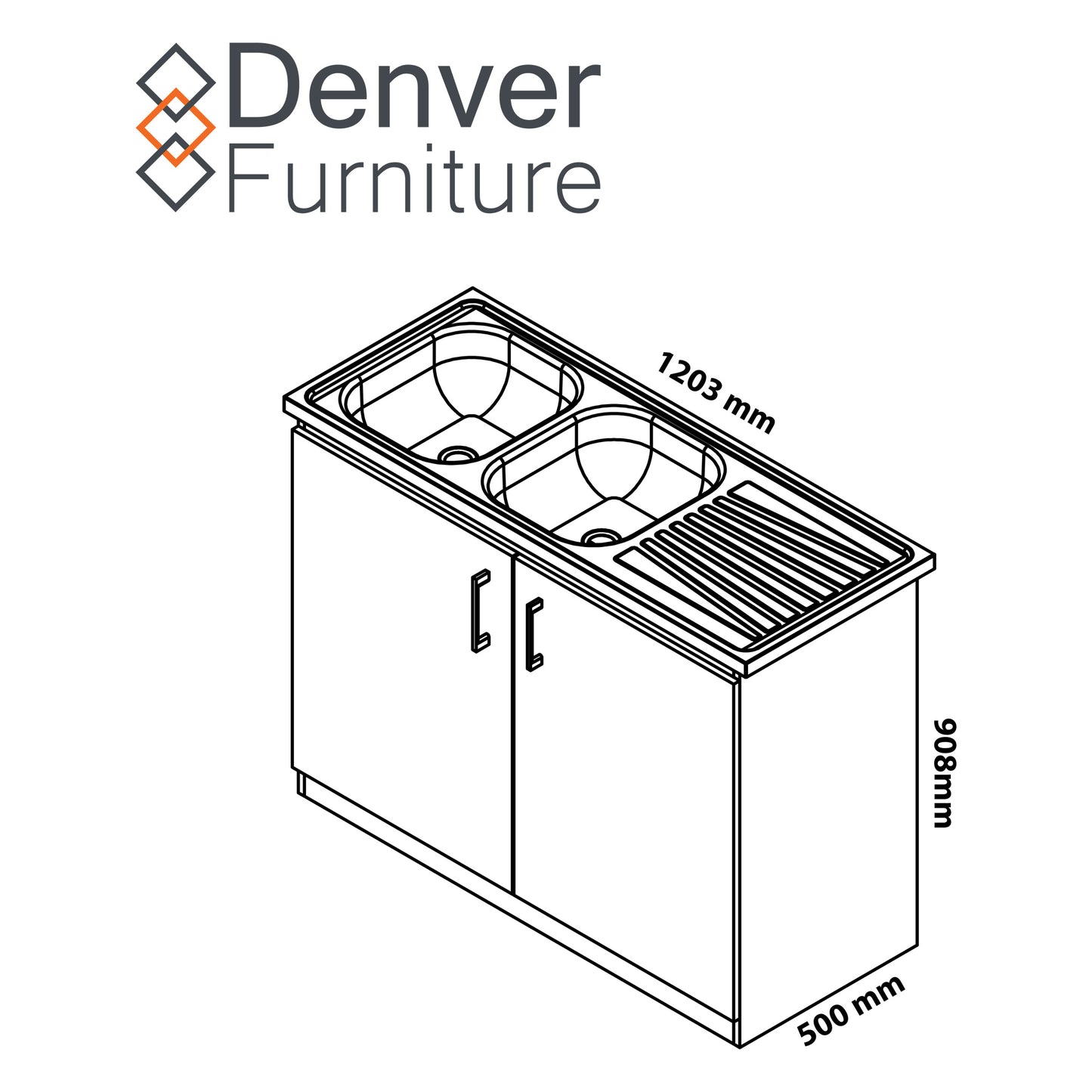 DENVER DROP IN DOUBLE SINK CABINET 1200 | WASHED SHALE