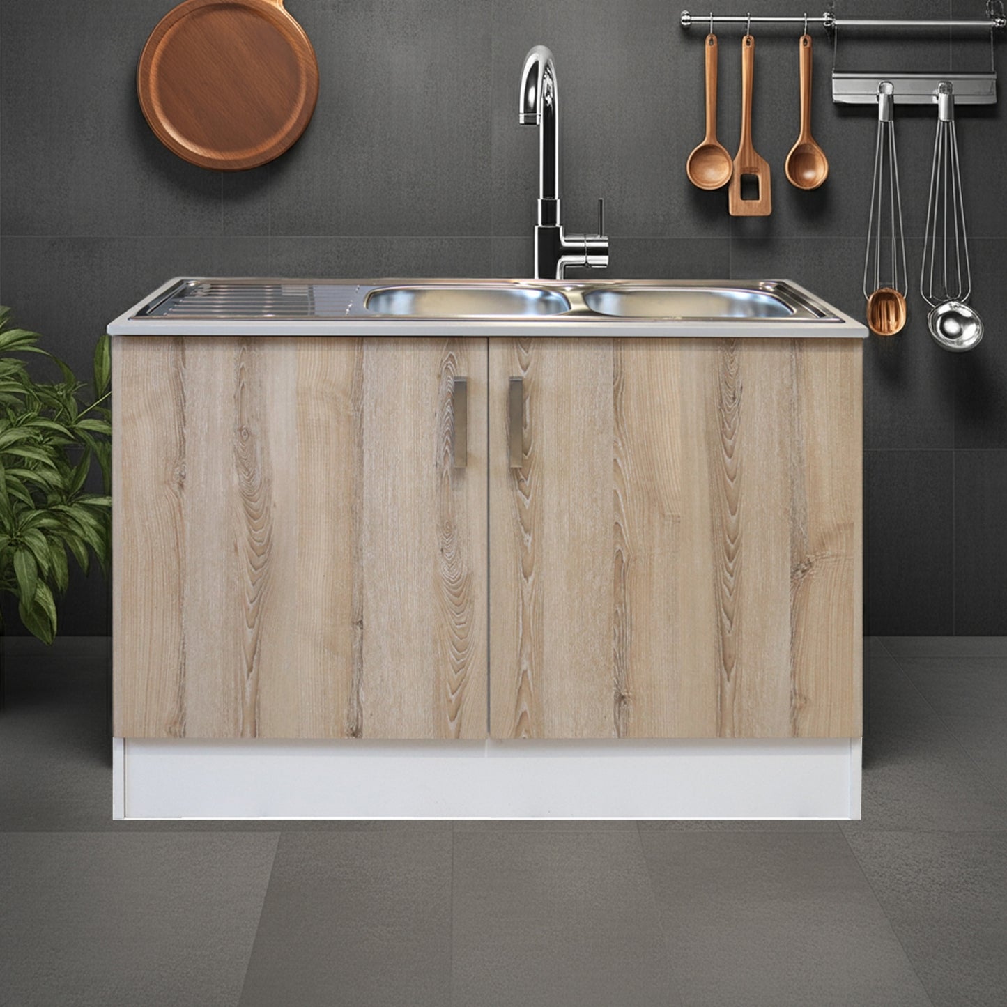 DENVER DROP IN DOUBLE SINK CABINET 1200 | WASHED SHALE