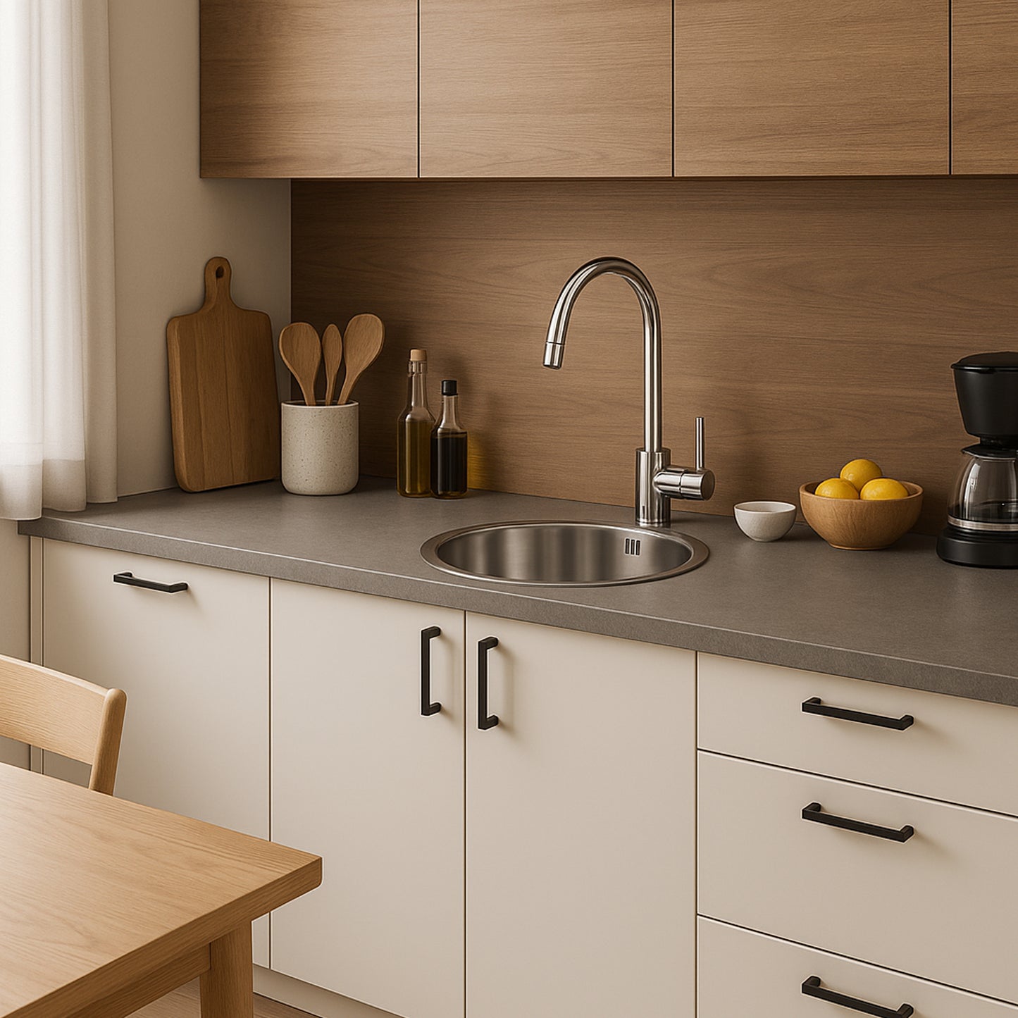 Parker Stainless Kitchen Sink |  AS18 Linen Stainless Steel Sink Round 380Mm | Under Mount