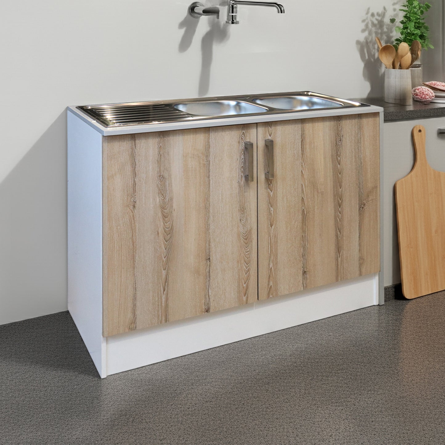 DENVER DROP IN DOUBLE SINK CABINET 1200 | WASHED SHALE