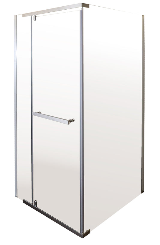 Pivot & Panel Shower Enclosure - 185H x 100W Polished Silver and Clear Glass