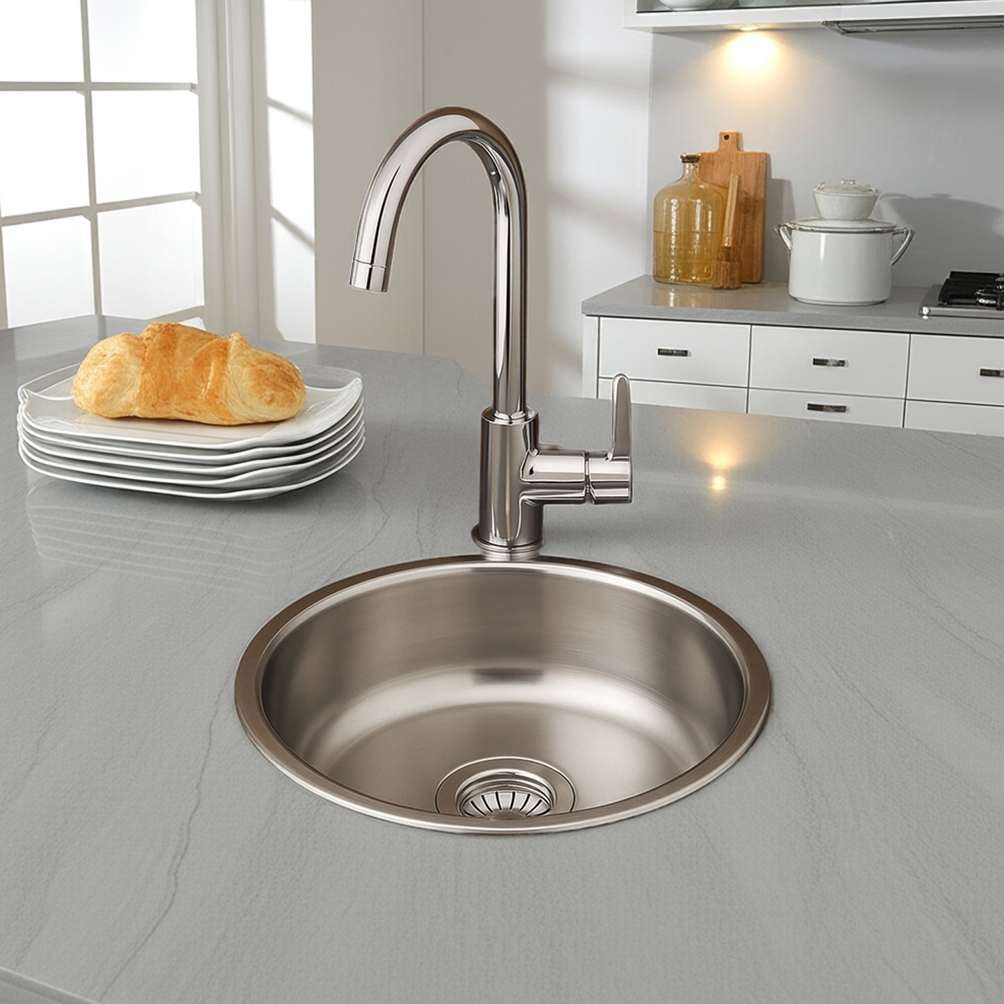 Parker Stainless Kitchen Sink |  AS18 Linen Stainless Steel Sink Round 380Mm | Under Mount