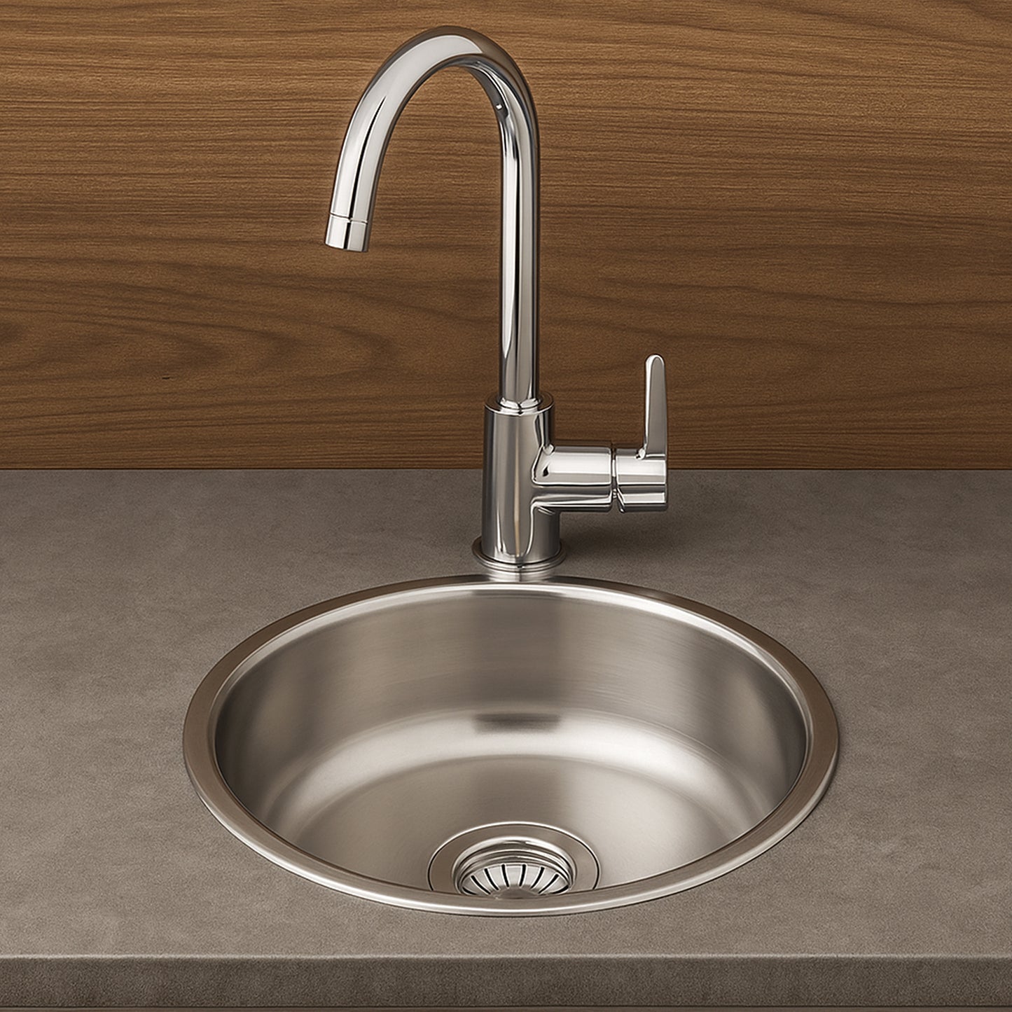 Parker Stainless Kitchen Sink |  AS18 Linen Stainless Steel Sink Round 380Mm | Under Mount
