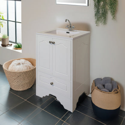Victorian Bathroom Vanity Cabinet | Ceramic Basin | White