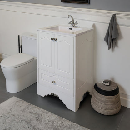 Victorian Bathroom Vanity Cabinet | Ceramic Basin | White