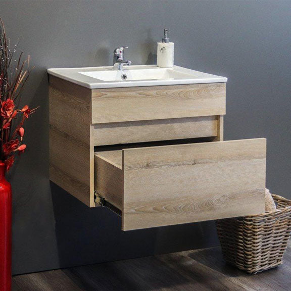 Stylo Floating Bathroom Vanity Cabinet with White Ceramic Basin | Washed Shale