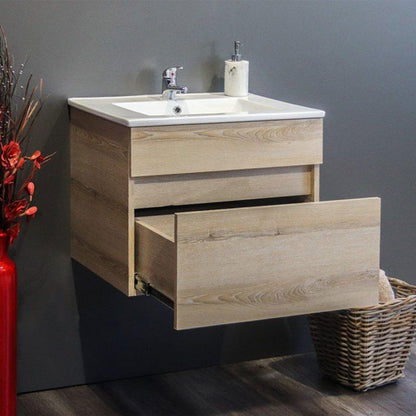 Stylo Floating Bathroom Vanity Cabinet with White Ceramic Basin | Washed Shale