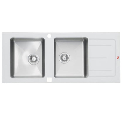 Parker Stainless Kitchen Sink |  AS85 Glass White Stainless Steel D/Bowl 1160X500 | Drop In
