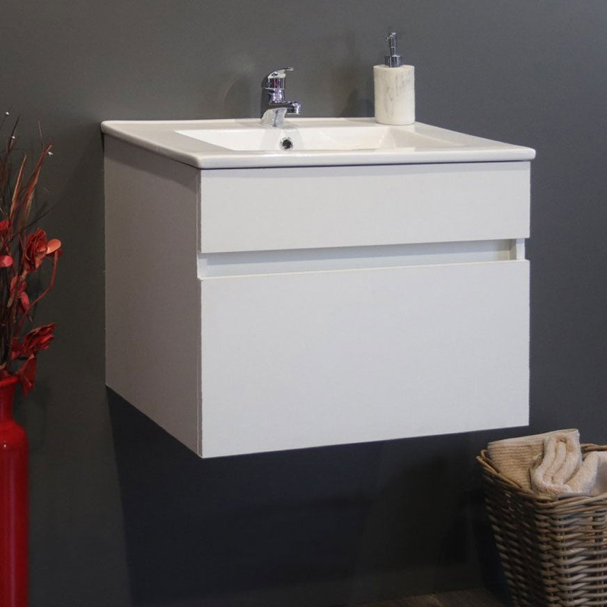 Stylo Floating Bathroom Vanity Cabinet with white ceramic basin | White