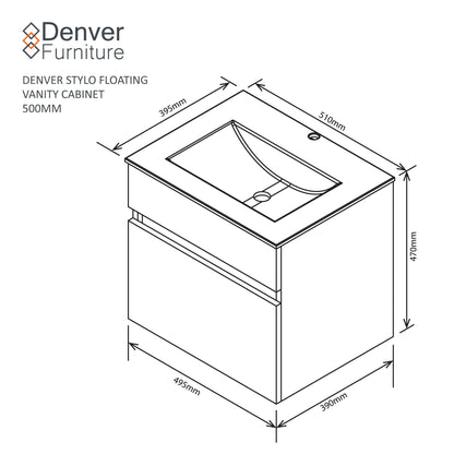 Denver Stylo Compact Floating Bathroom Vanity | Matt White | 500
