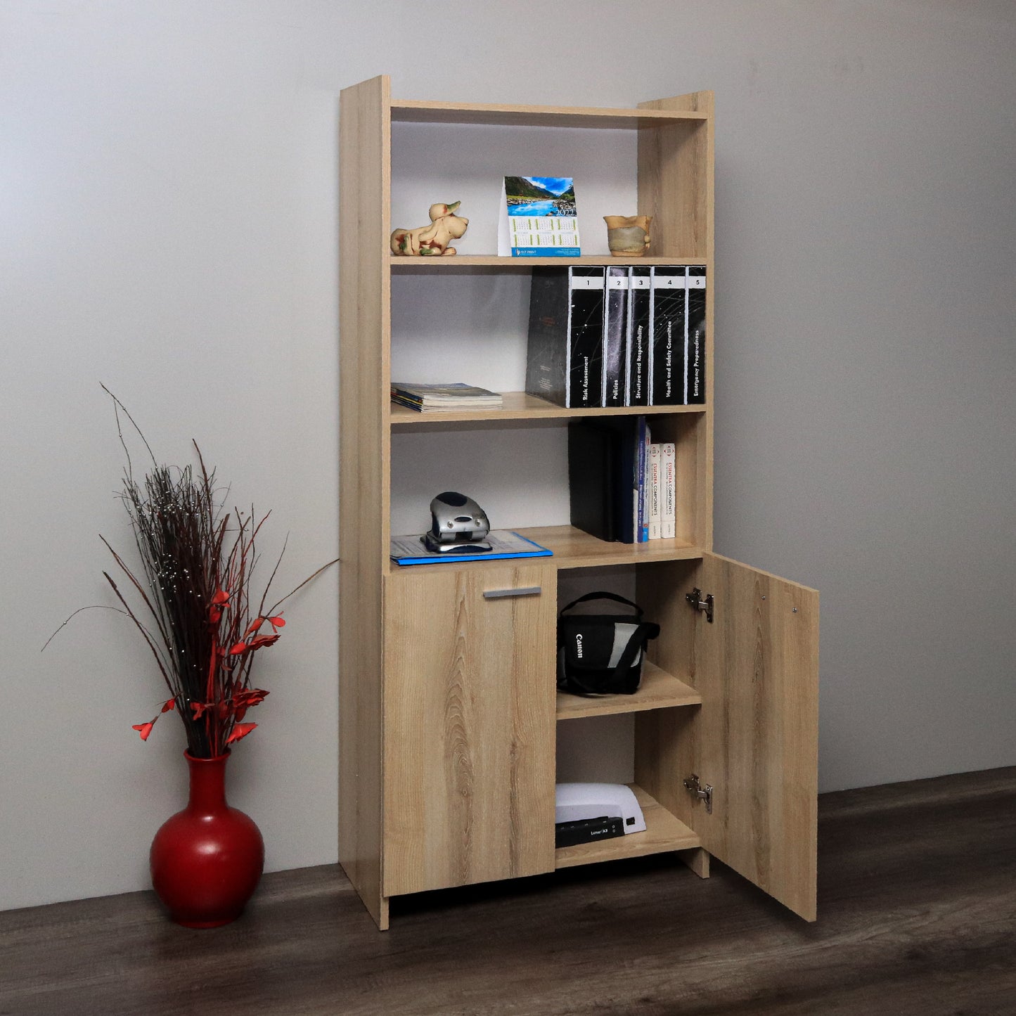 Denver Home Furniture | Bookshelf with Storage Cabinet | Washed Shale